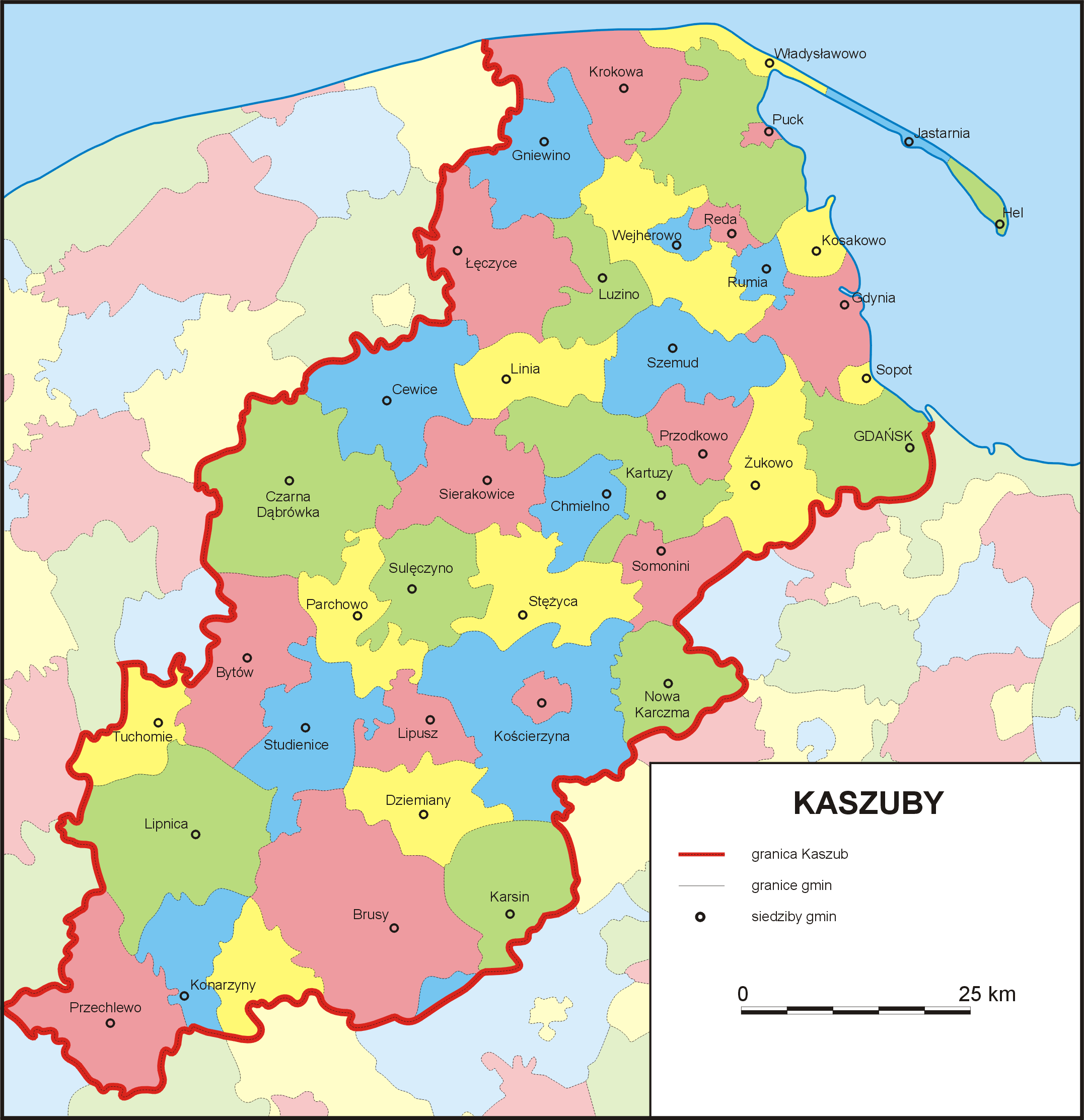 Kashubian districts, 1999, by Dr. Jan Mordawski